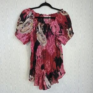 Cato Peasant Top Women XL Off Shoulder Sheer Crinkle Chiffon Paisley Art To Wear